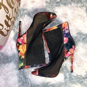 Wild Print🌹Black Mesh•Floral Print•Peep-Toe Heel